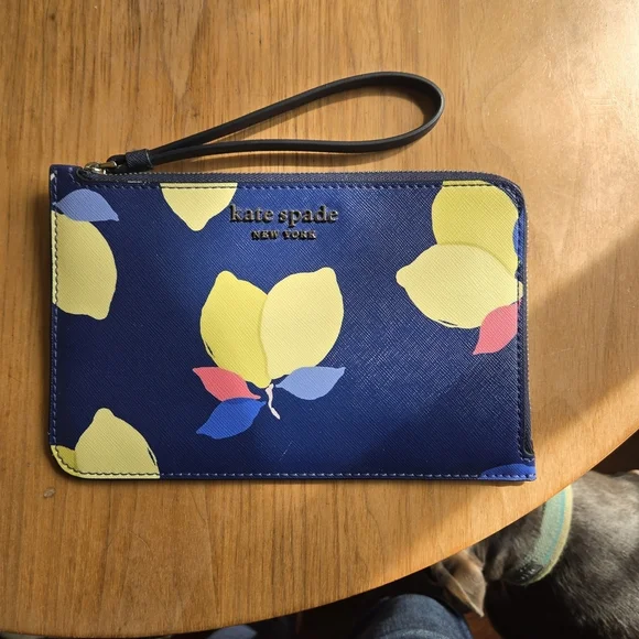 Kate Spade Blue Lemon Print Wristlet - Picture 1 of 5